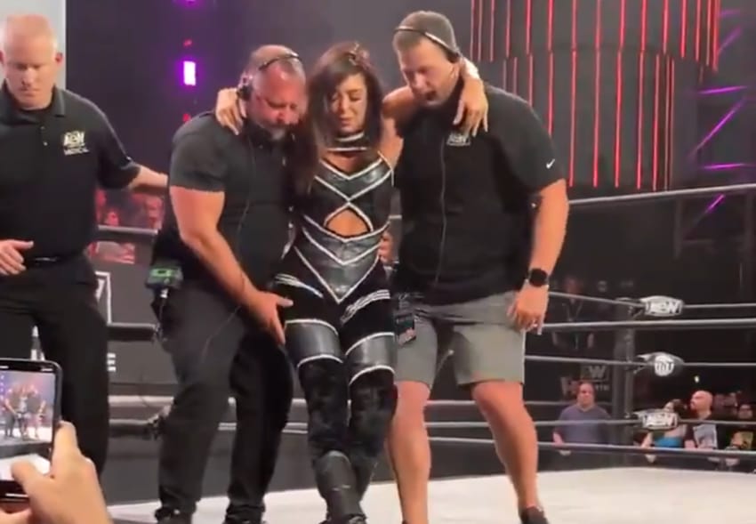 AEW star Rebel carried to the back during Wednesday’s Dynamite