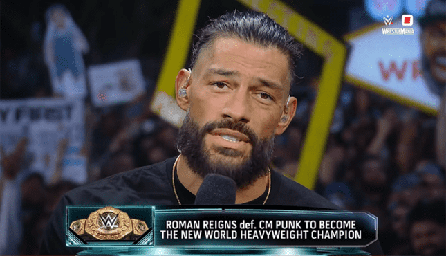 Fans outside Allegiant Stadium chant “F— TKO” during Roman Reigns appearance on WM 42 Post-Show